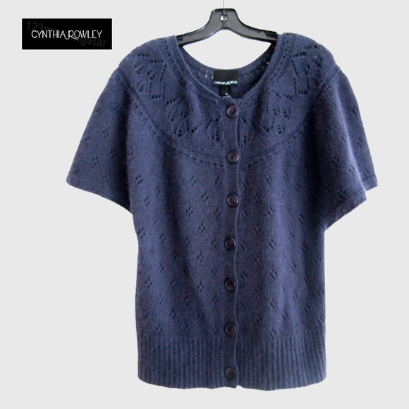 CYNTHIA ROWLEY NEW Angora-Rabbit-Hair Blend Short Sleeve Cardigan XL - Picture 1 of 12